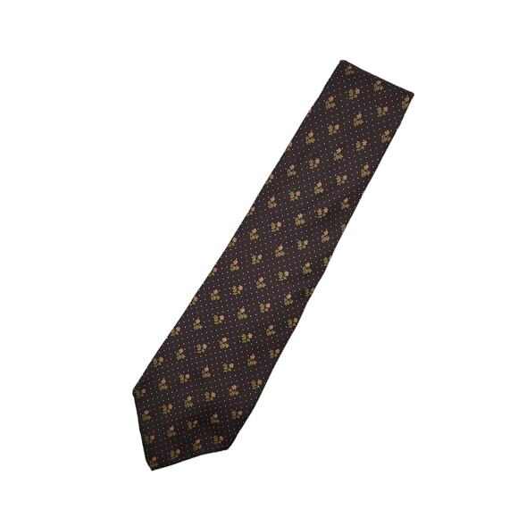 VINTAGE Neiman Marcus Brown and Floral Dotted Neck Tie - Picture 3 of 7